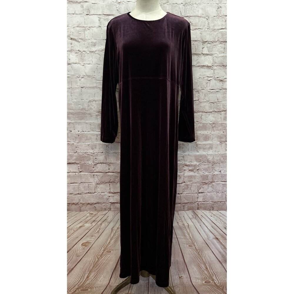 Liz Claiborne Vintage Velvet Velour Purple Plum Maxi Long Sleeve Dress Petite L